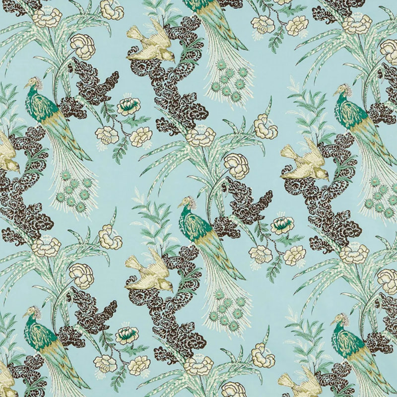 Tissu paon Schumacher x Miles Redd, Aigue-marine