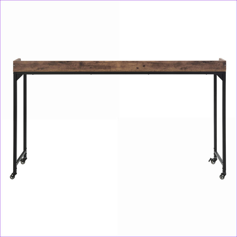 Bureau au-dessus du lit, bois brun rustique | Hauteur réglable de 40 à 44 po | Pieds en métal avec roulettes | Table polyvalente pour ordinateur portable / petit-déjeuner | Brun rustique | Bois d'ingénierie, métal