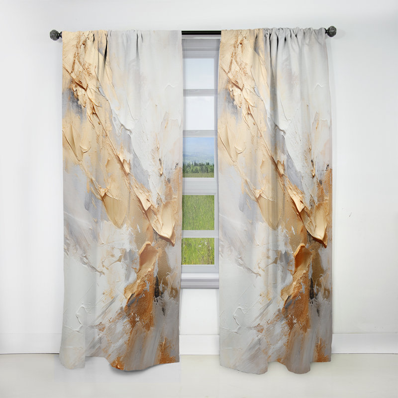Beige And Gold Glacier Stone Simplicity III - Shapes Abstract Room Darkening Curtain - 1 Panels, 52" W x 84" L