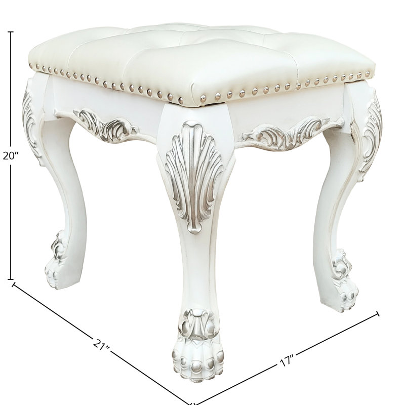 Tabouret de coiffeuse blanc Ii - capacité de poids de 220 lb, largeur de siège de 21 po, profondeur de 17 po, qualité de fabrication douce et os