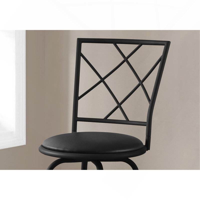 Bar Stool, Set Of 2, Swivel, Bar Height, Black Metal, Leather Look, Contemporary, Modern