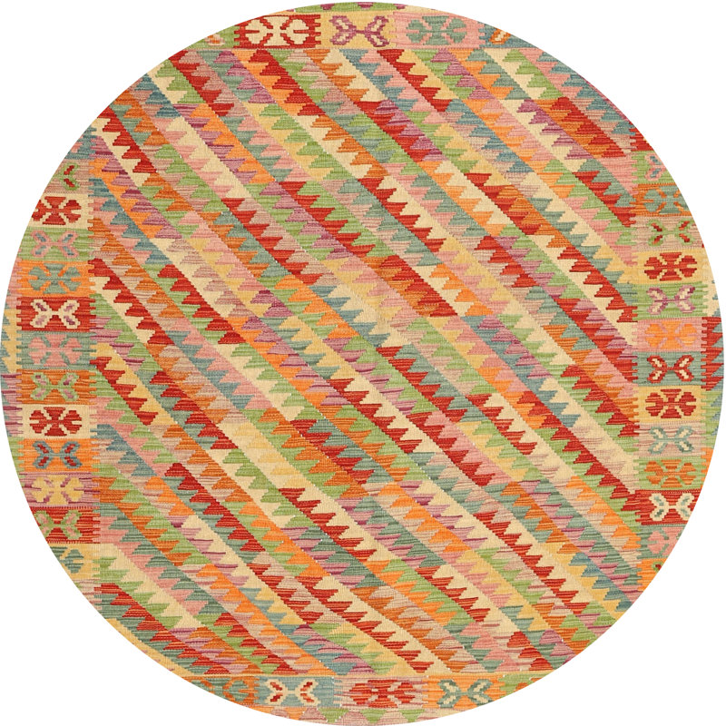 Tapis de zone rouge/orange/vert contemporaine, Rond 7 pi x 7 pi