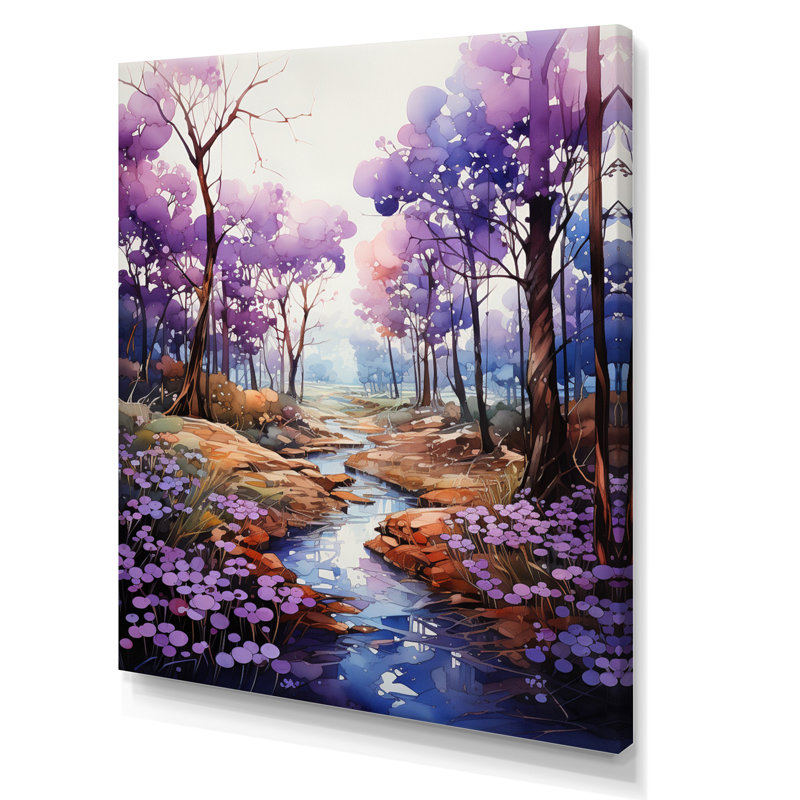 " Violets Whispering Forest III ", 32" H x 16" W x 1" D, Wrapped Canvas