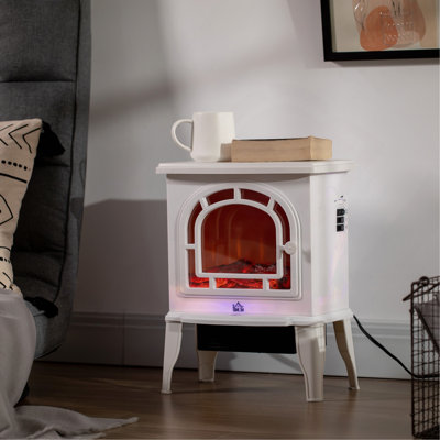 Poêle électrique 18 po, foyer autoportant avec flamme DEL réaliste, température réglable, protection contre la surchauffe, 750 W / 1500 W, blanc