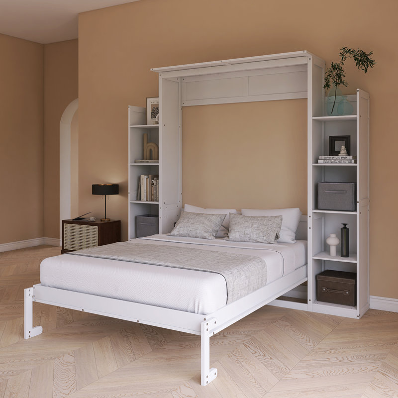 Lit escamotable en bois massif, Naturel, Double