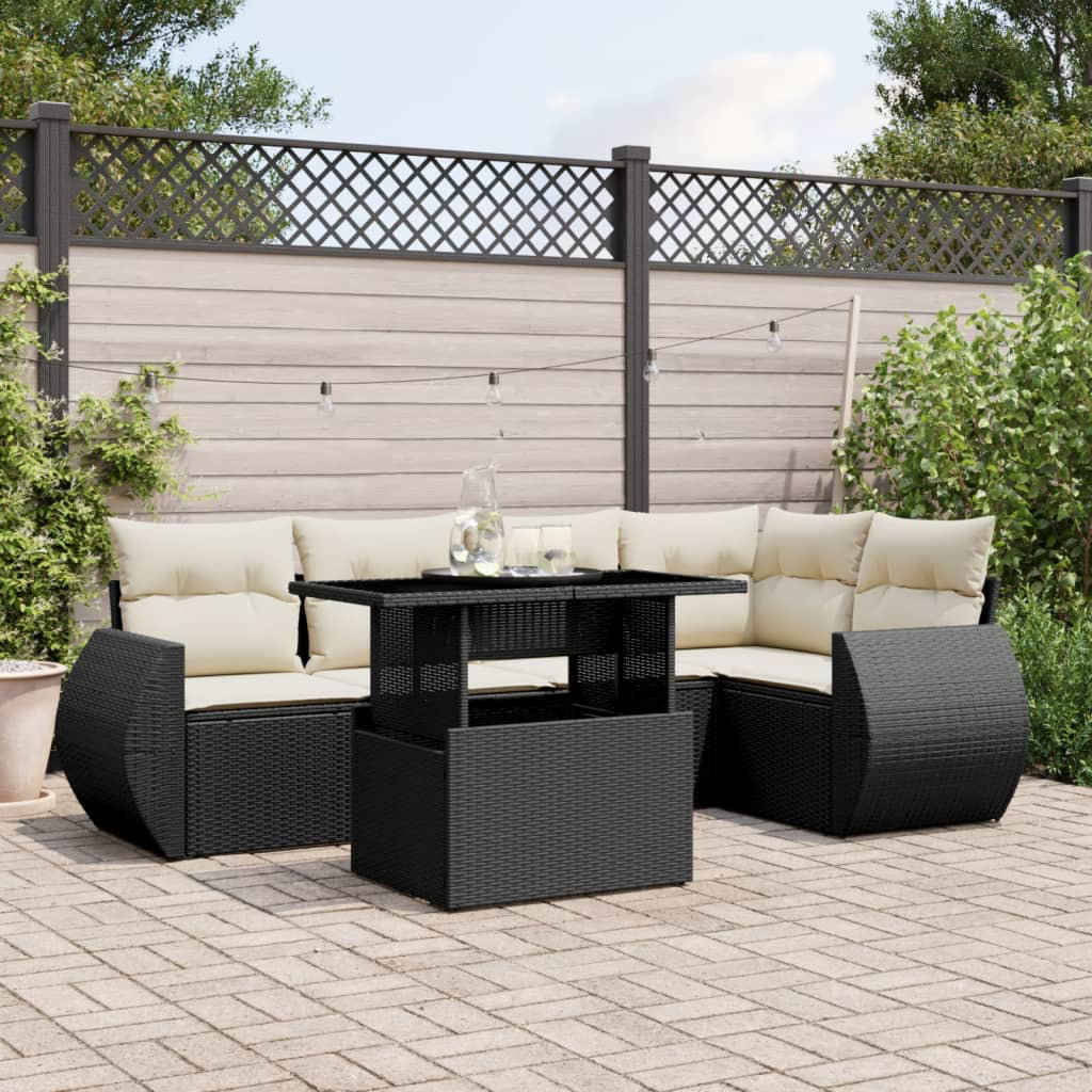 Vidaxl 6-Tlg. Garten-Sofagarnitur Mit Kissen Schwarz Polyrattan