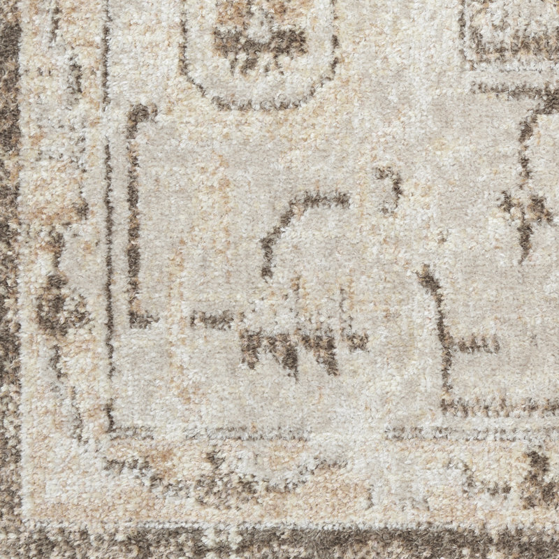 Haydel Oriental Machine Washable Power Loom Polyester Area Rug in Beige, Round 8'