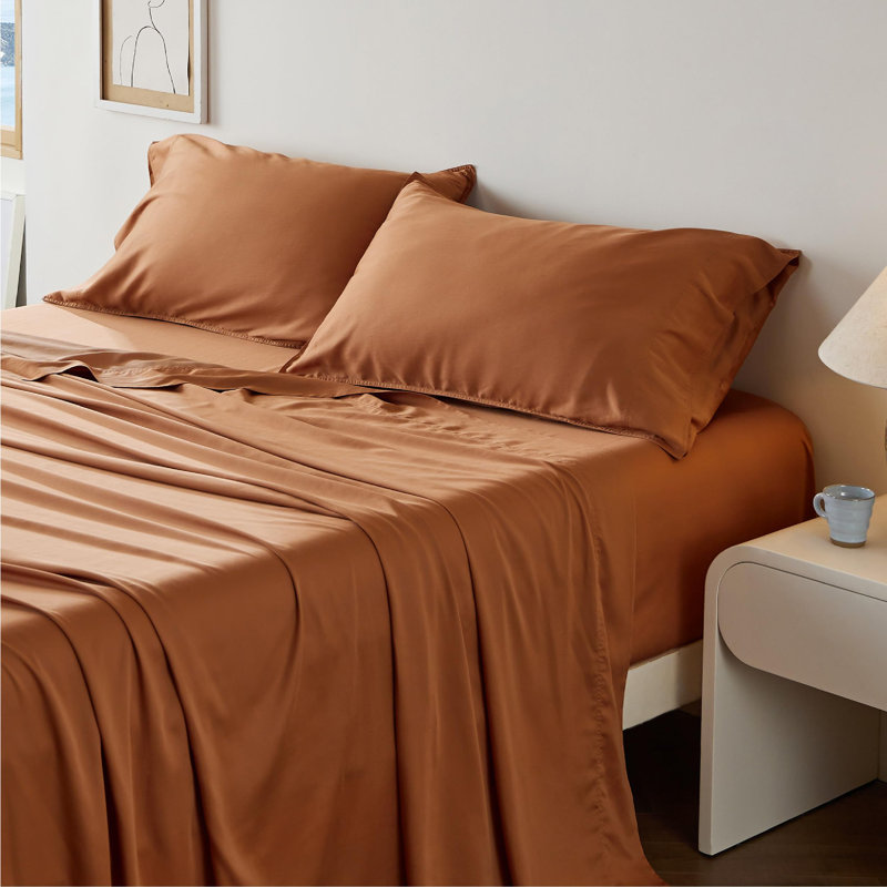 Bedsure Lyocell Cotton Breathable Eucalyptus Sheet Set, Terracotta, Queen Sheet Set with 1Fitted Sheet and2Pillowcases