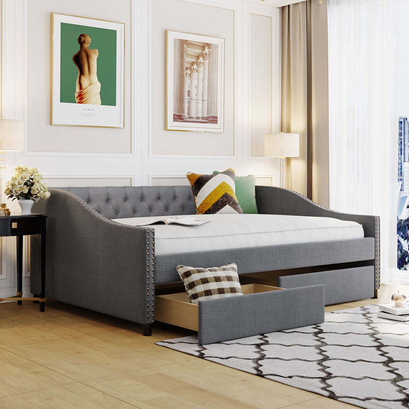 Evererdo Twin Size Fabric Upholstered Daybed, Gray, Full/Double