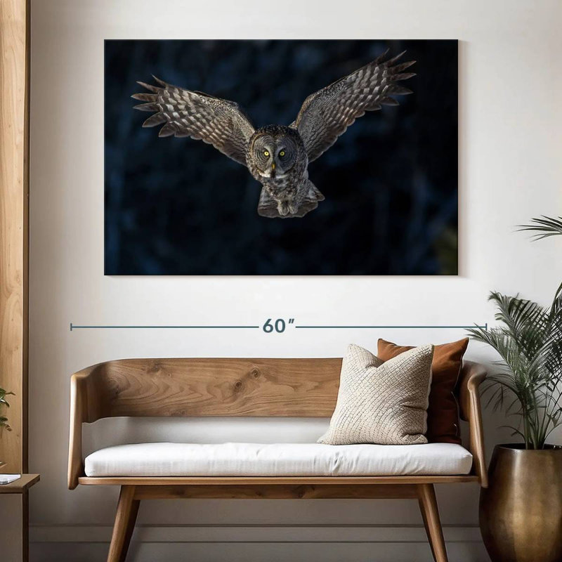 Flying Gray Owl, 34" H x 51" W