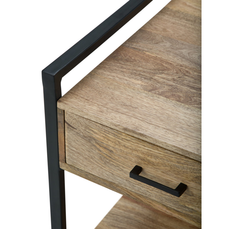 Riverside Black Metal and Natural Wood 20" Industrial Side Table with Storage