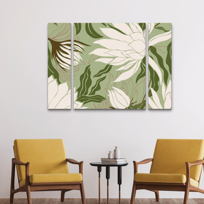 Ensemble de 3 panneaux d'art mural - Incado «Reaching Flowers», art mural sur toile pour le salon, la chambre à coucher ou le bureau 