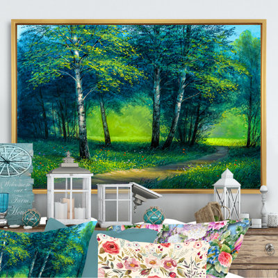 «Path Into Green Summer Birch Forest», art mural sur toile traditionnel