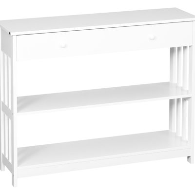 Console Table In Hallway, Extra Wide Drawer & 2 Shelves, White Color, Modern Slatted Wood Frame For Space Hallway Table, Extra-wide And , Home Elegance