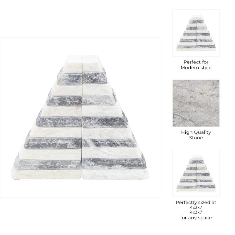 Modern Neutral Metal & Marble Elegant Bookends Set