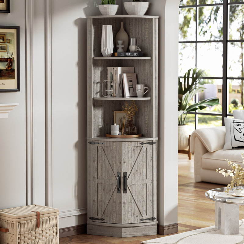 Corner Cabinet With Barn Door Design, Gray
