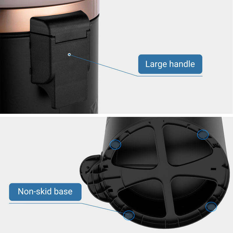 Black Stainless Steel Pedal Trash Can with Copper Lid - 8 Gallons