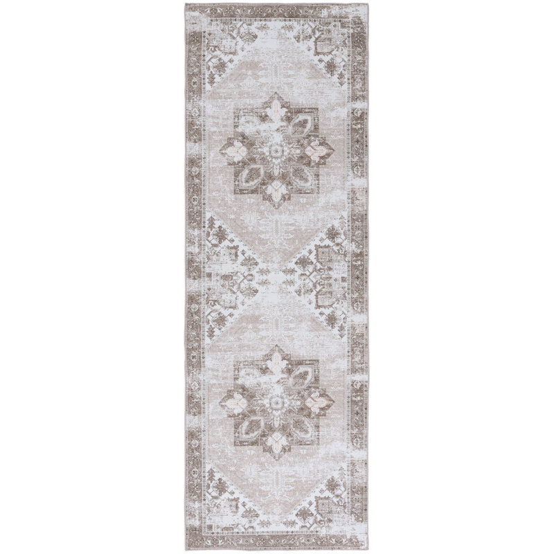 Tapis oriental sauge / ivoire Delvecchio, Tapis de couloir 2 pi 6 po x 14 pi