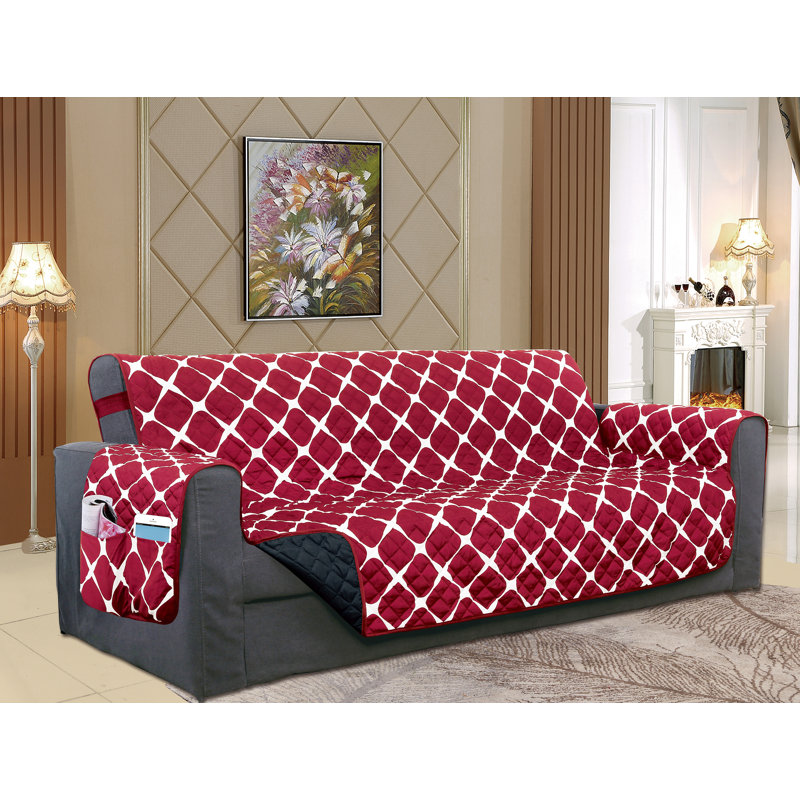 Housse pour canapé à coussins carrés/rectangulaires, Mélange de polyester bourgogne