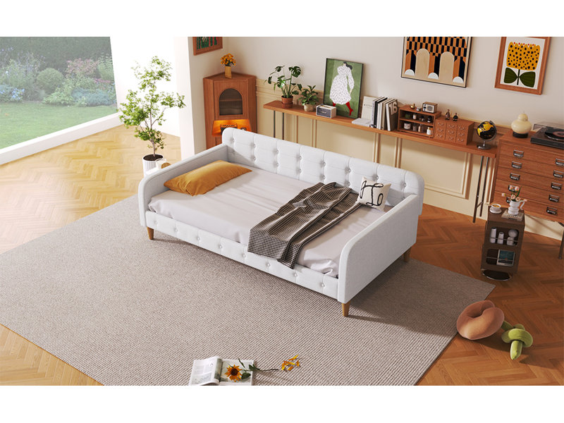 Lit de jour simple tapissier avec 4 pieds de soutien, Rubine , Rose