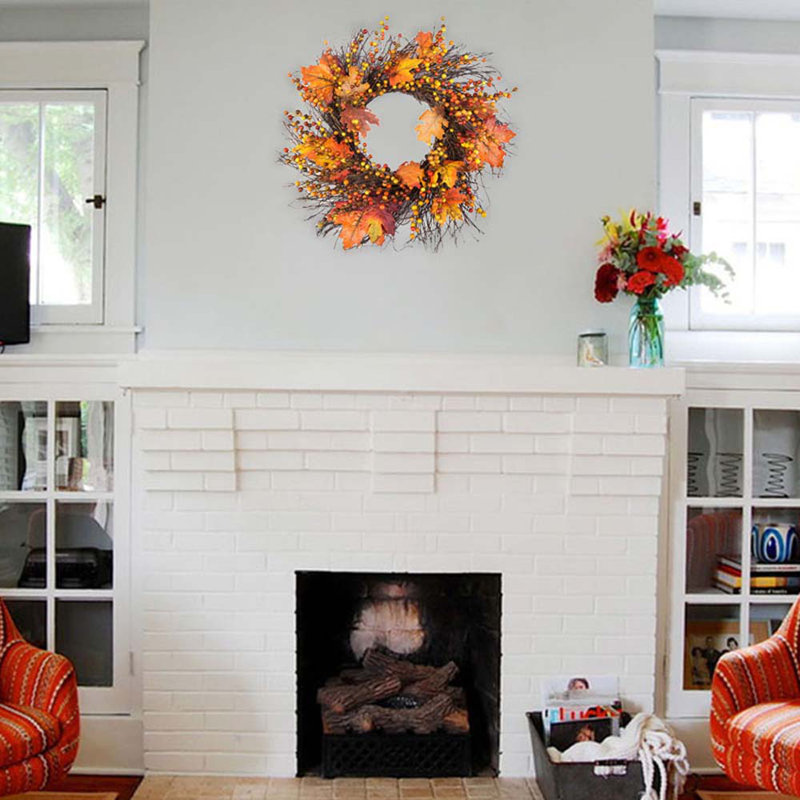 Handcrafted Faux Lighted Maple Polyester 45cm Wreath