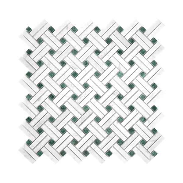 Carrara White & Verde Knot Polished Marble Mosaic Wall & Floor Tile