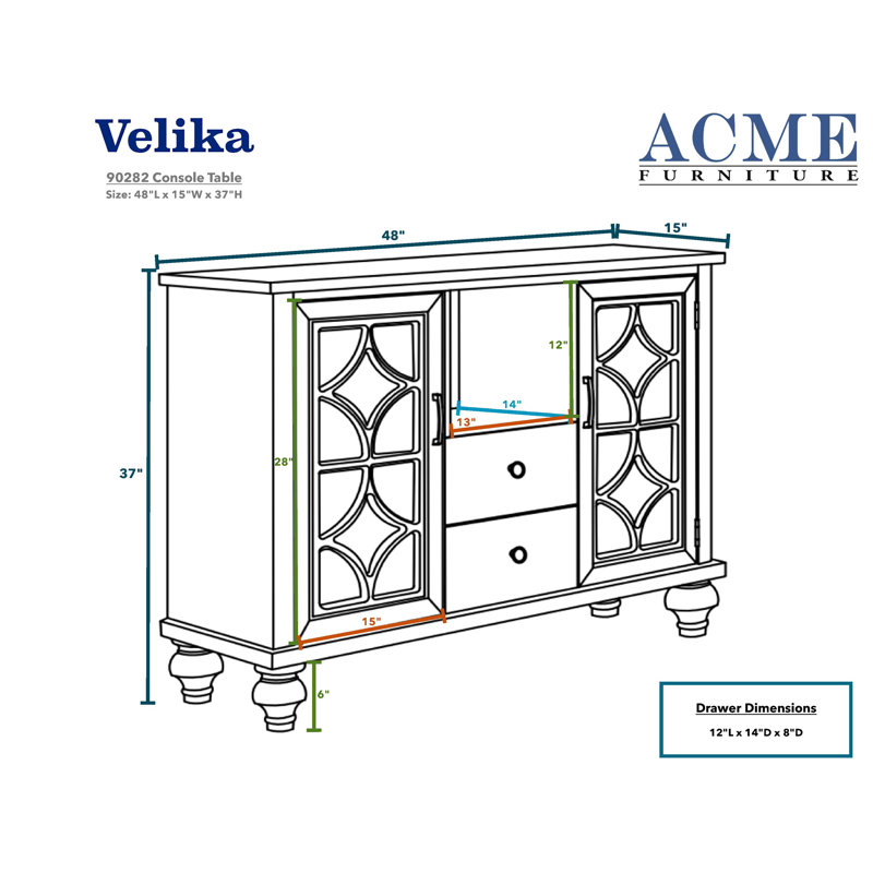 Velika Weathered Gray 53'' Wood Console Table with Mirrored Storage
