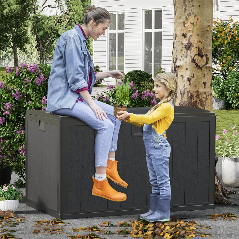 130 Gallon Waterproof Outdoor Storage Box with Lockable Lid, Resin Deck Box Patio Storage Bin for Cushions, Garden Tools & Pool Accessories, Indoor & Outdoor Plastic Chest, Black