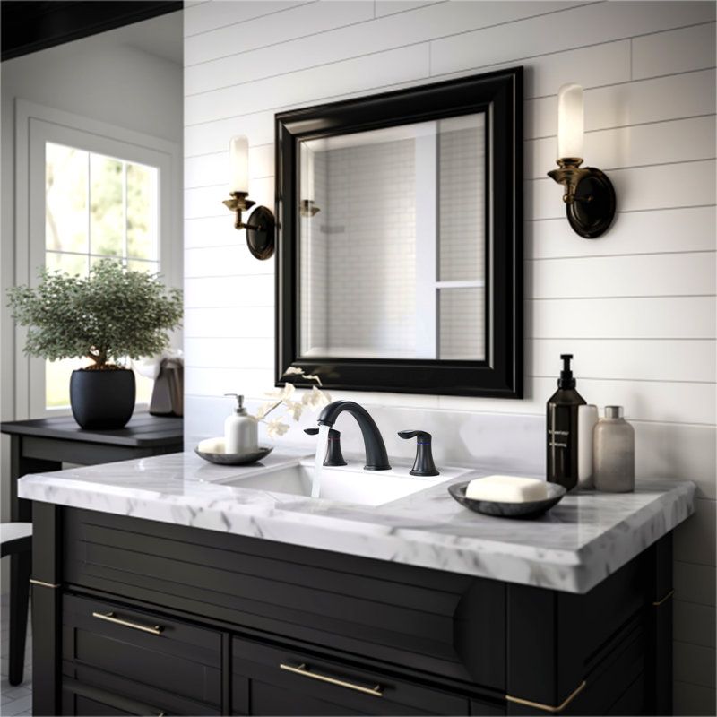 2-handle Bathroom Faucet with Drain Assembly, Matte Black