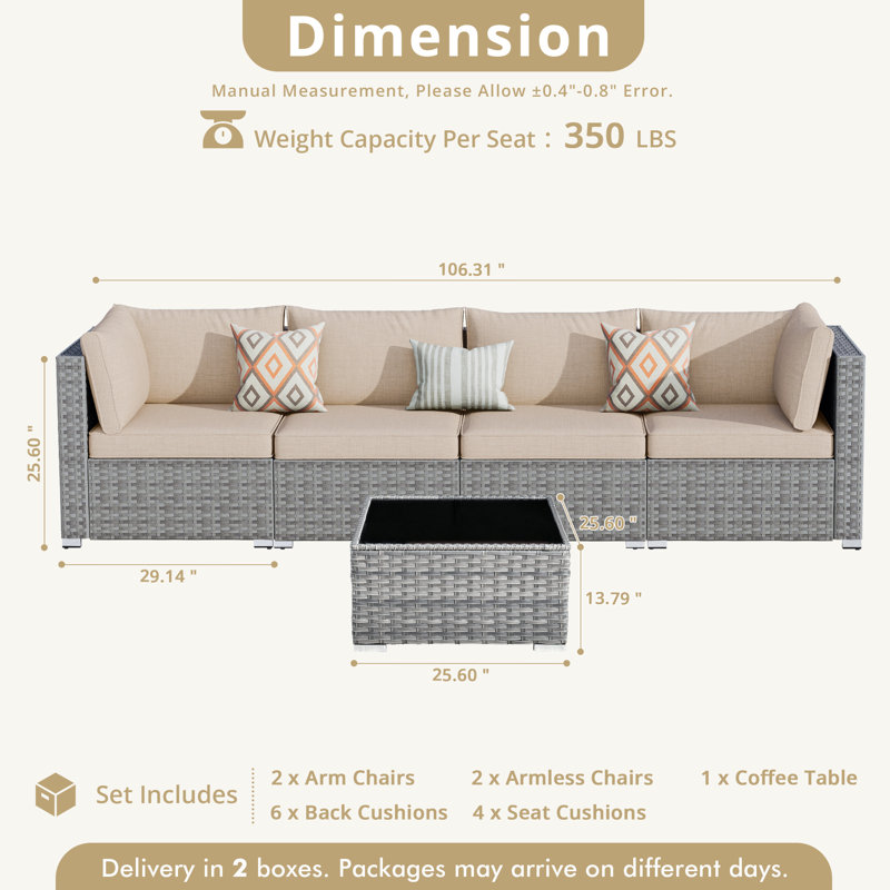 4 - Person Patio Conversation Set with Cushions, Beige, No
