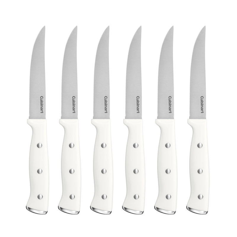 6Pc White Triple Rivet Steak Knife Set
