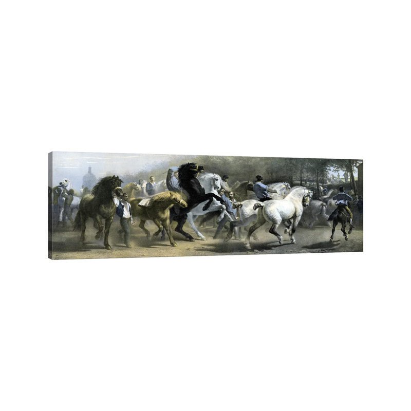 The Horse Fair (Colour Lithograph) by Rosa Bonheur - Wrapped Canvas Panoramic Painting, 30.48cm H x 91.44cm W x 1.905cm D