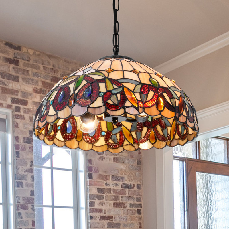 2 Light Dimmable Tiffany Style Stained Glass Retro Ceiling Lamp