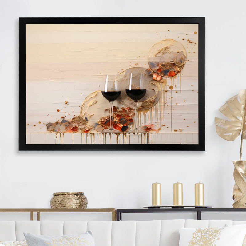 Minimalisme vin champagne sur toile, Cadre simple noir, H 34 po x l 44 po x P 1,5 po