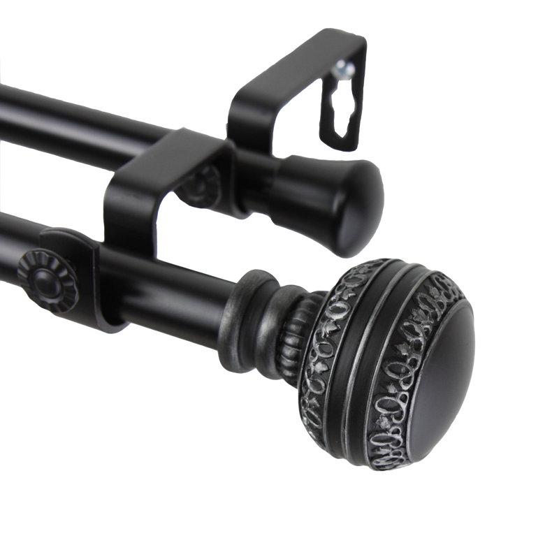 Tringle à rideaux double Zeller, Noir, 66 po - l 120 po