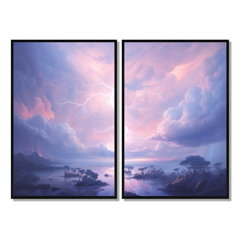 Kawaii Lightning Landscape - Traditional Canvas Prints, Black, 36" H x 48" W, Impression encadrée flottante