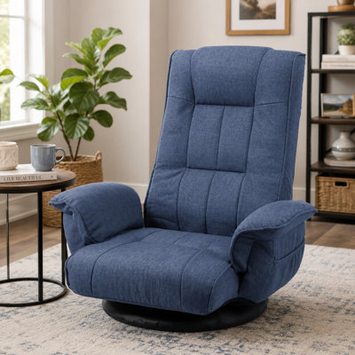 Chaise de jeu pivotante, chaise berçante à 360 degrés pour la télévision, la lecture, les jeux vidéo avec support lombaire et poignées d'accoudoir | Bleu