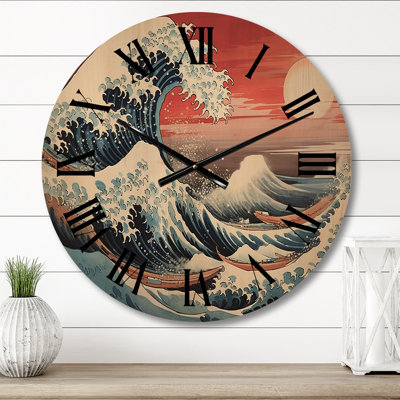 Masterpiece The Red Great Of Kanagawa V - Nautical & Beach Oversized Wood Wall Clock