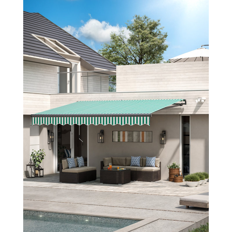 Auvent rétractable motorisé avec capteur de vent / soleil, télécommande et lumière DEL, Vert, H 1 po x l 168 po x P 120 po