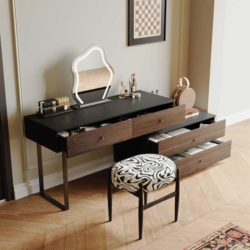 Table de coiffeuse 68,9 po avec 4 tiroirs de rangement en bois de noyer