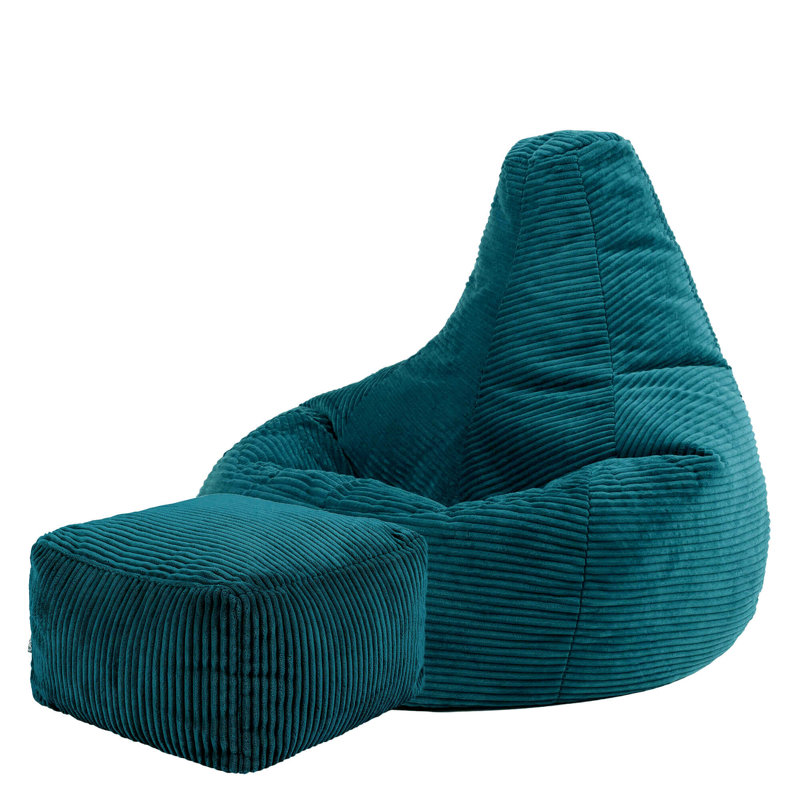 Dalton Corduroy Recliner Bean Bag and Footstool, Teal Green