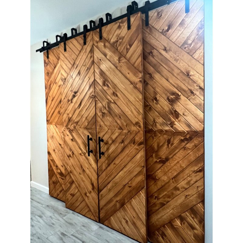 Porte de grange à panneaux et en bois avec quincaillerie d'installation, 40 po x 84 po, Gris saule
