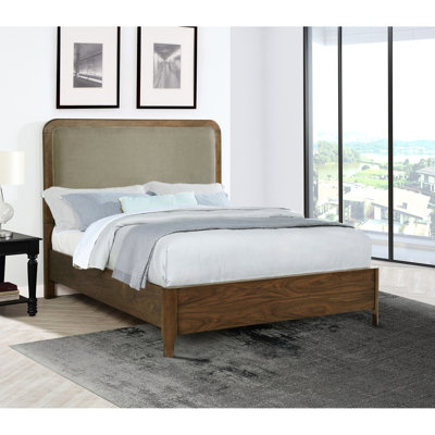 Grand lit à panneau en noyer, tête de lit arrondie et placage en bois naturel pour la chambre à coucher Elegance Low A Serene