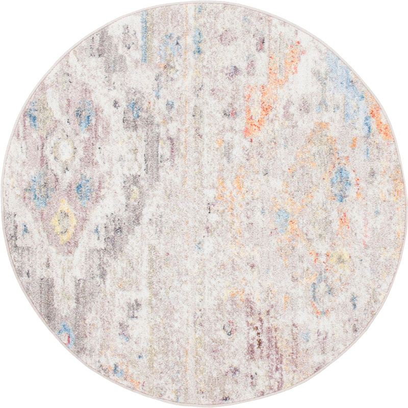 Tapis crème de style sud-ouest Leanora, Rond 3 pi 3 po