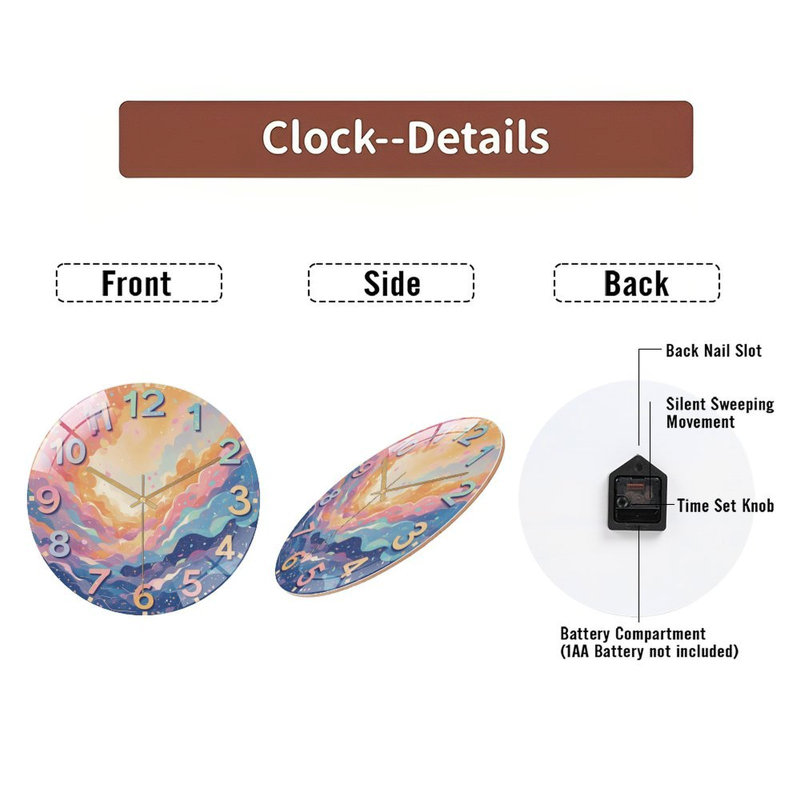 Horloge murale avec fond de ciel pastel - horloge murale moderne en verre 12 po
