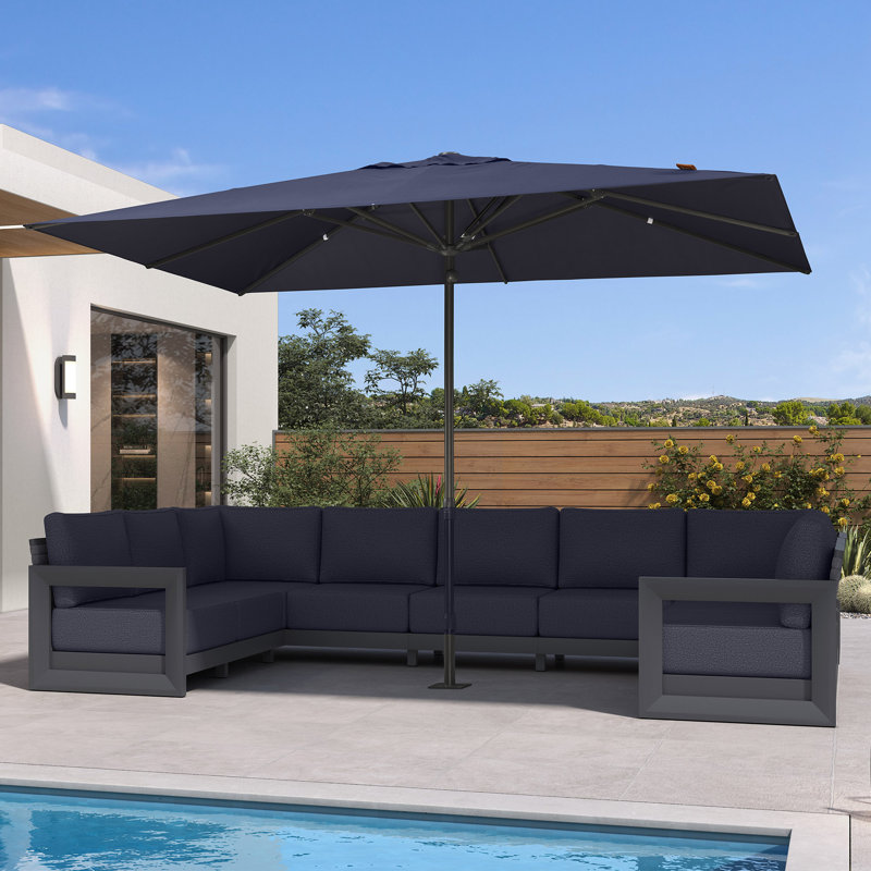 Parasol de marché semi-automatique de 2,44 m x 3,35 m, L 96 po x P 132 po, Marine