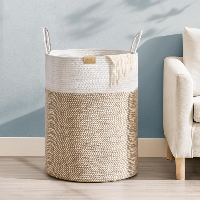 Laundry Hamper Laundry Basket For Clothes Decorative Storage Basket For Blankets Cotton Rope Woven Basket For Bedroom
