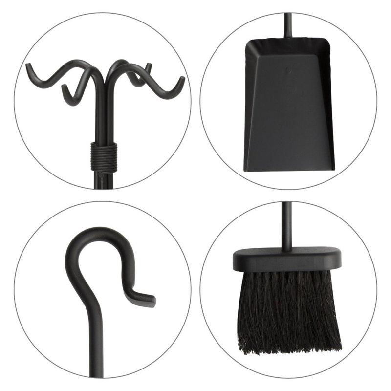 Black Wrought Iron 5-Piece Fireplace Tool Set with Center Weave