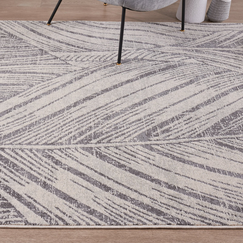 Indigo Emilion - palmiers - ivoire / gris clair, Rectangle l 6 pi 7 po x L 9 pi 6 po