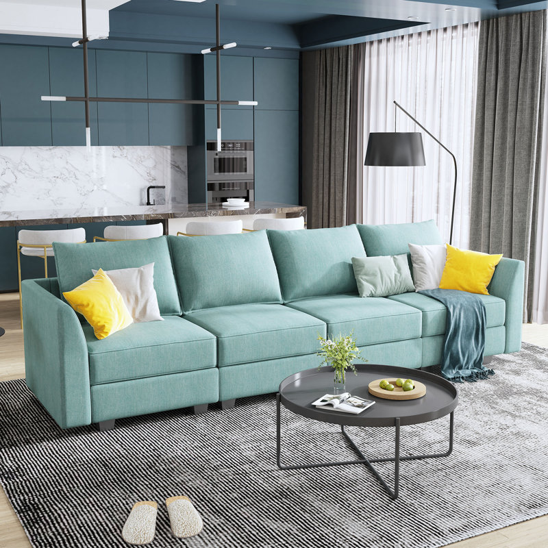 Nikitas 4-Seater Modular Sofa Couch, Blue Polyester